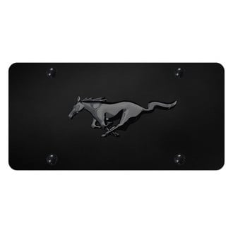 Autogold® - Black License Plate with 3D Black Pearl Mustang Horse Emblem