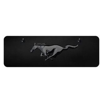 Autogold® - Black Mini Size License Plate with 3D Black Pearl Mustang Horse Emblem