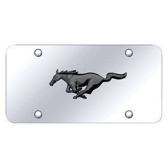 Autogold® - Chrome License Plate with 3D Black Pearl Mustang Horse Emblem