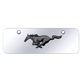 Autogold® - Chrome Mini Size License Plate with 3D Black Pearl Mustang Horse Emblem