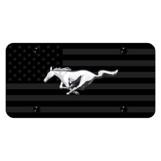 Autogold® - Subdued Flag License Plate with 3D Chrome Mustang Logo