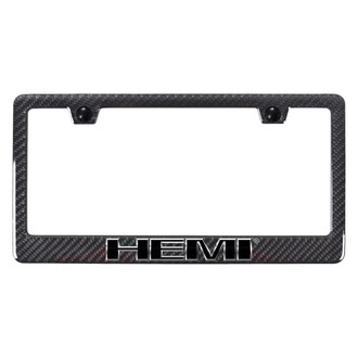 Autogold® - UV Printed Carbon Black License Plate Frame with Chrome HEMI Logo
