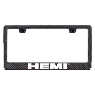 Autogold® - UV Printed Carbon Black License Plate Frame with White HEMI Logo