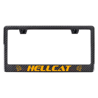 Autogold® - UV Printed Carbon Black License Plate Frame with Orange Hellcat Logo