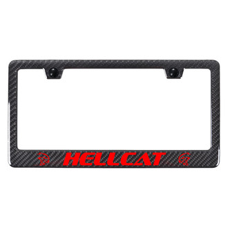 Autogold® - UV Printed Carbon Black License Plate Frame with Red Hellcat Logo