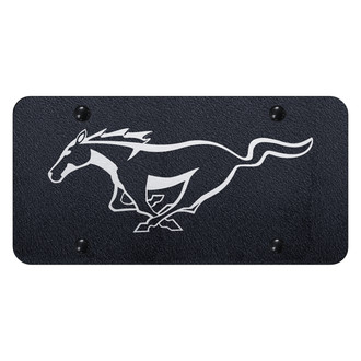 Autogold® - Rugged Black License Plate with Laser Etched Mustang Pony Logo