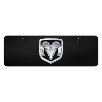 Autogold® - Black Mini Size License Plate with 3D Chrome / Black Ram OEM Emblem