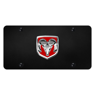 Autogold® - Black License Plate with 3D Chrome / Red Ram OEM Emblem