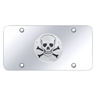 Autogold® - Chrome License Plate with 3D Brushed Skull Logo