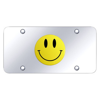 Autogold® - Chrome License Plate with 3D Yellow Smile Face Logo