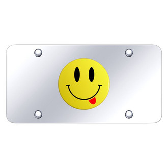 Autogold® - Chrome License Plate with 3D Yellow Smile Face Logo with Tongue