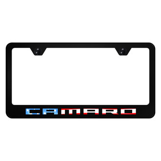 Autogold® - UV Printed Black License Plate Frame with Camaro Flag
