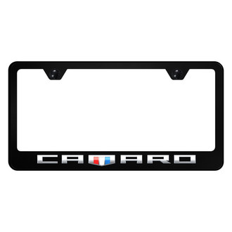 Autogold® - UV Printed Black License Plate Frame with Camaro Shield Logo