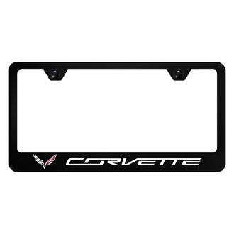 Autogold® - UV Printed Black License Plate Frame with Corvette C7 Logo