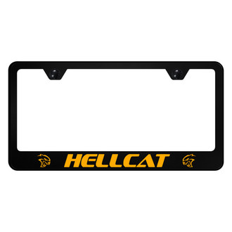 Autogold® - UV Printed Black License Plate Frame with Orange Hellcat Logo
