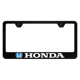 Autogold® - UV Printed Black License Plate Frame with Blue Fill Honda Logo