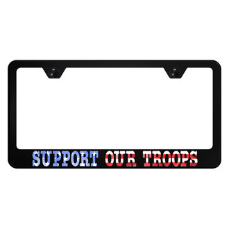 Autogold® - UV Printed Black License Plate Frame with Support Our Troops Logo