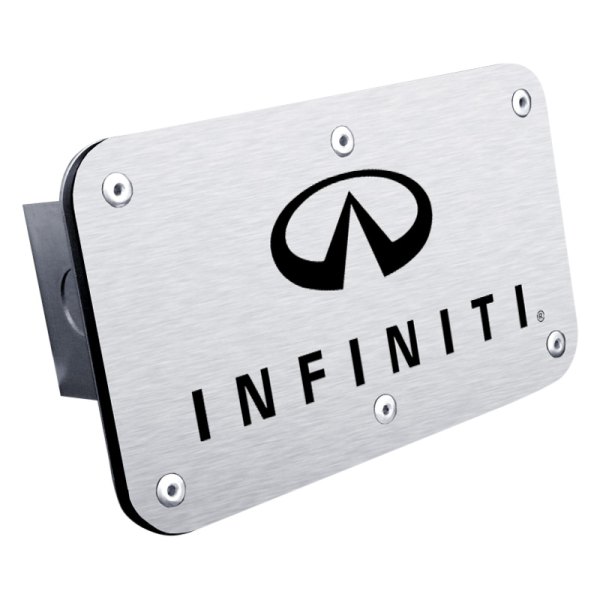 Autogold® - Brushed Hitch Cover with Black Infiniti Logo for 2" Receivers