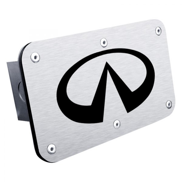 Autogold® - Brushed Hitch Cover with Black Infiniti Logo for 2" Receivers