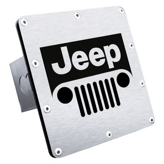 Autogold® - Brushed Hitch Cover with Jeep Grill Logo for 2" Receivers