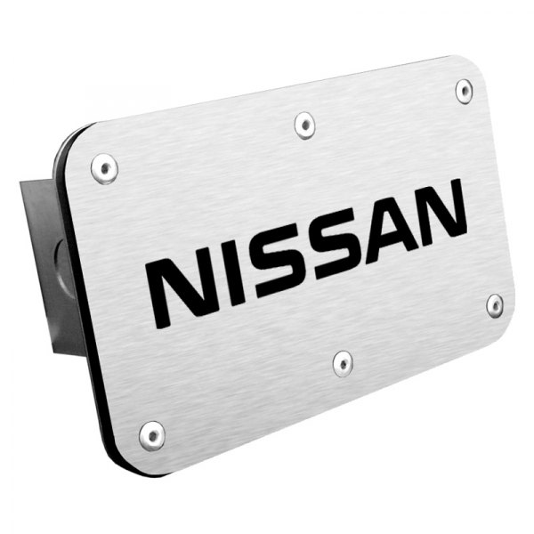 Autogold® - Brushed Hitch Cover with Nissan Name Logo for 2" Receivers