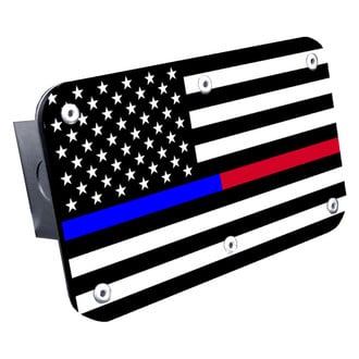 Autogold® - UV Print on Brushed Hitch Cover with USA Thin Blue Red Line Flag Logo for 2" Receivers