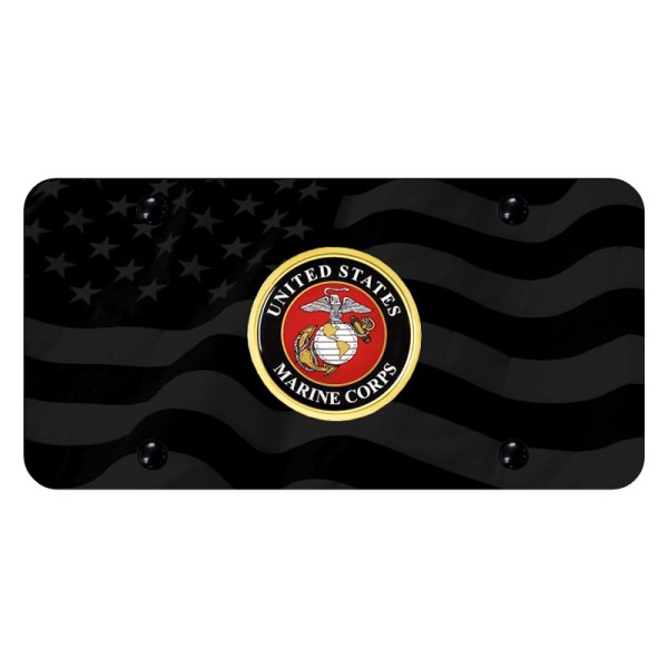Autogold® - License Plate with Subdued Wave Flag U.S.M.C. Badge Logo