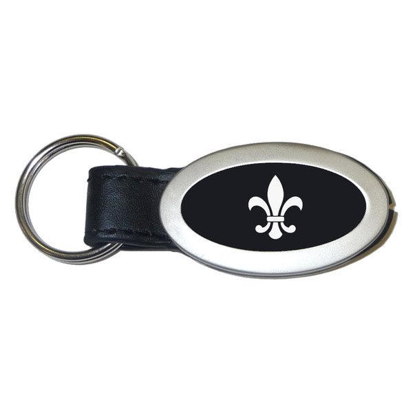 Autogold® - Fleur-De-Lis Black Oval Leather Teardrop Key Chain