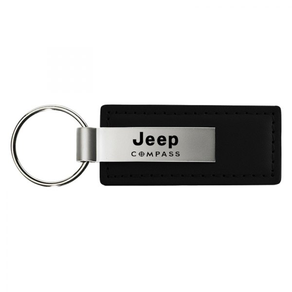 Autogold® - Compass Black Leather Key Chain