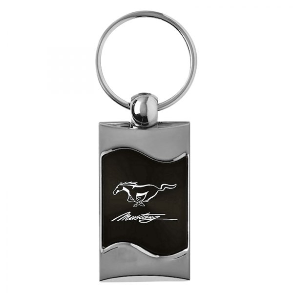 Autogold® - Mustang Script Black Rectangular Wave Key Chain