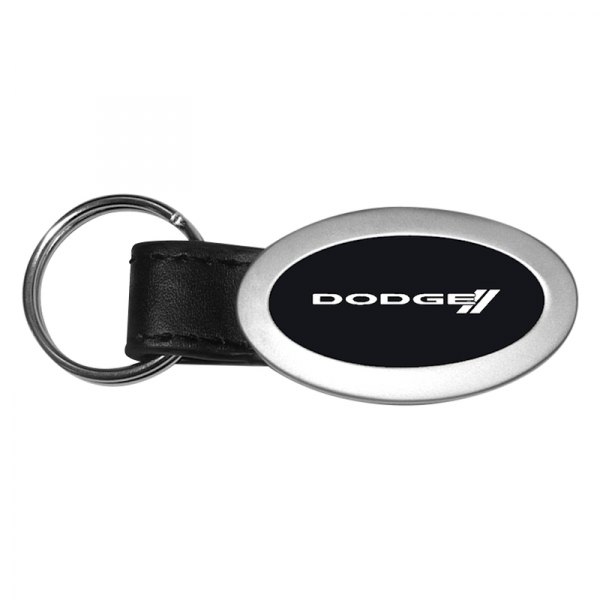 Autogold® - Dodge Stripe Logo Black Oval Leather Key Chain