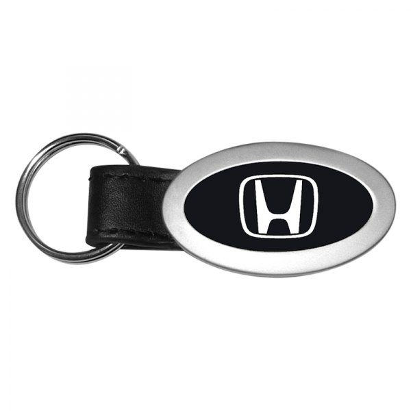 Autogold® - Honda "H" Black Oval Leather Key Chain