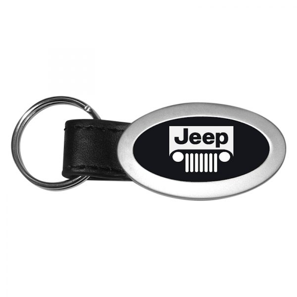 Autogold® - Jeep Grille Black Oval Leather Key Chain