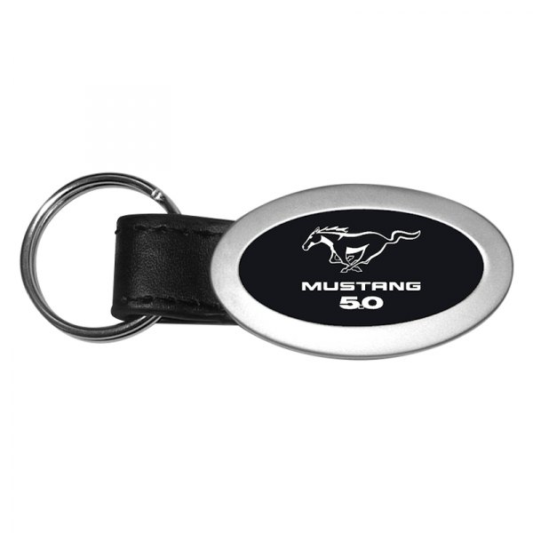 Autogold® - Mustang 5.0 Black Oval Leather Key Chain