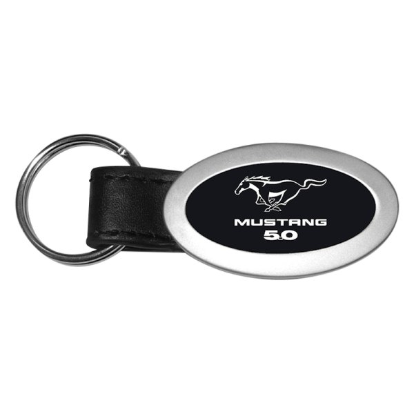 Autogold® - Mustang 5.0 Black Oval Leather Key Chain