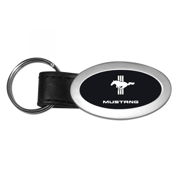 Autogold® - Mustang Tri-Bar Black Oval Leather Key Chain