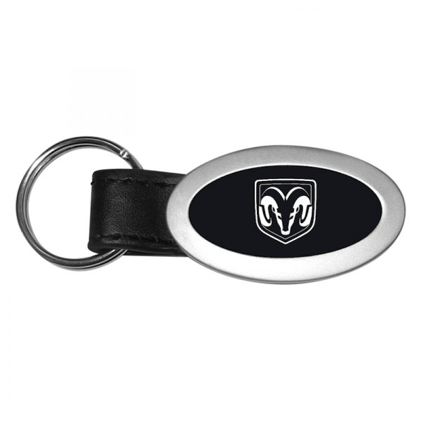 Autogold® - Ram Head Logo Black Oval Leather Key Chain