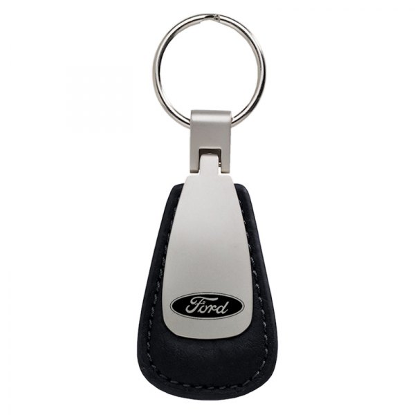 Autogold® - Ford Black Leather Teardrop Key Chain