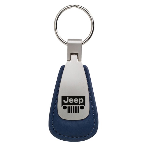 Autogold® - Jeep Grille Blue Leather Teardrop Key Chain
