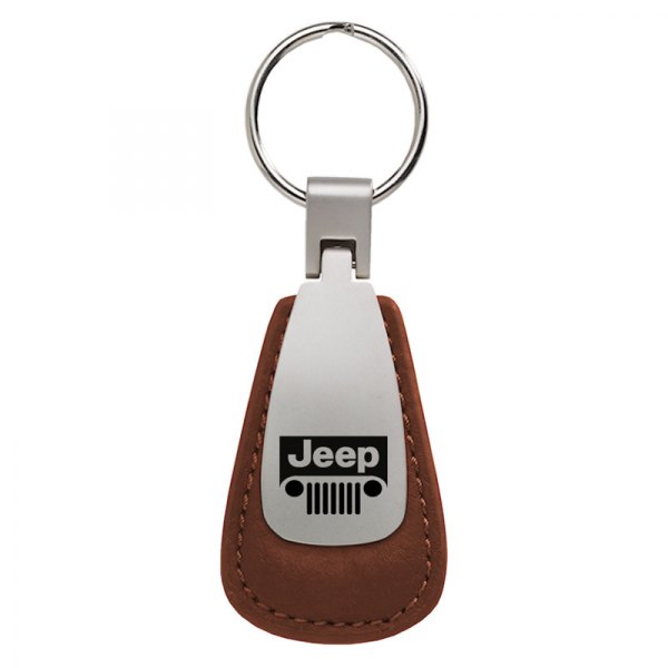 Autogold® - Jeep Grille Brown Leather Teardrop Key Chain