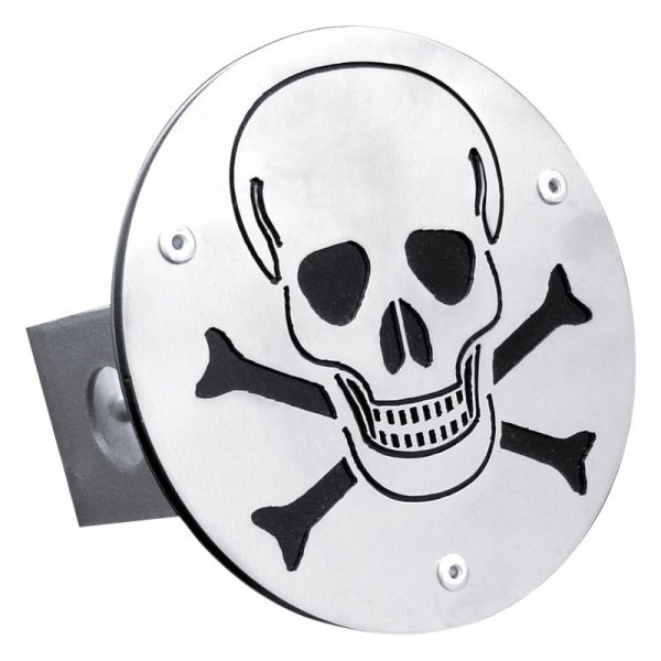 Autogold® - Laser Cut Brushed Stainless Hitch Cover with Skull Logo