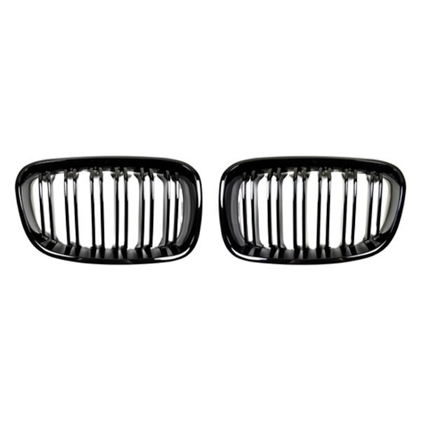 AutoTecknic® - 2-Pc Glazing Black Dual-Slat Billet Main Kidney Grilles