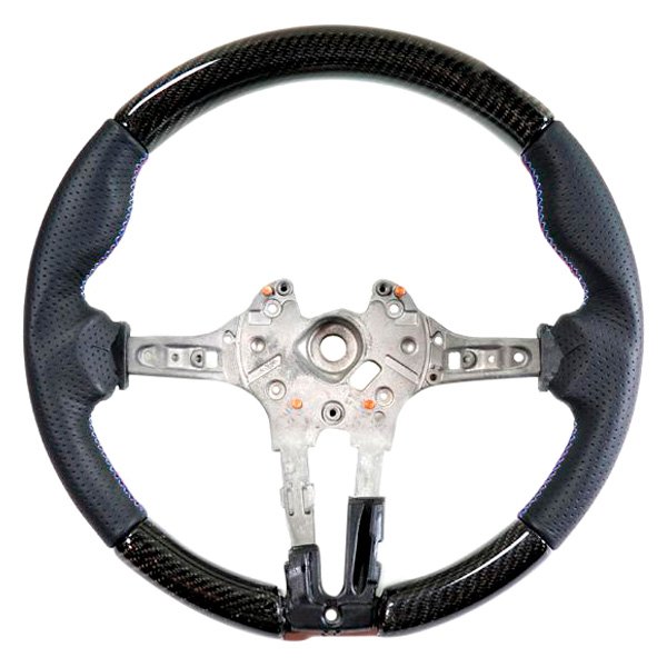 AutoTecknic® - Carbon Fiber Steering Wheel with Black Perforated Leather Side Grips