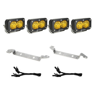 Baja Designs® - Fog Light Location Mounted S2 Sport™ 2.93" 4x12W Rectangular Wide Cornering Beam Amber LED Light Kit