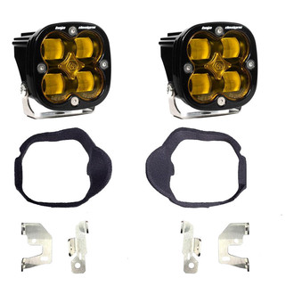 Baja Designs® - Fog Light Location Mounted Squadron SAE™ 3.1" 2x29W Square Wide Cornering Beam Amber LED Light Kit