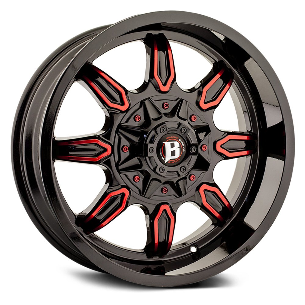 Ballistic Off Road 670 Rampage Wheels Gloss Black With Red Machined Windows Rims