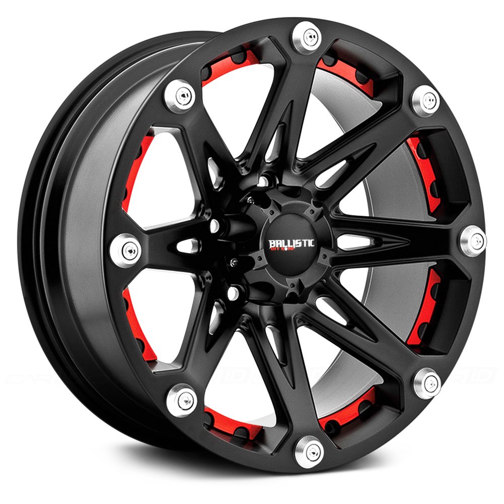 Ballistic Off Road 814 Jester Wheels Flat Black With Red Inserts Rims