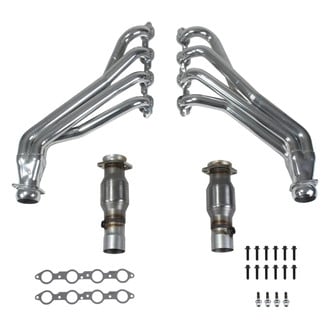 BBK® - Polished Silver Ceramic Long Tube Exhaust Headers with High Flow Catalytic Converters