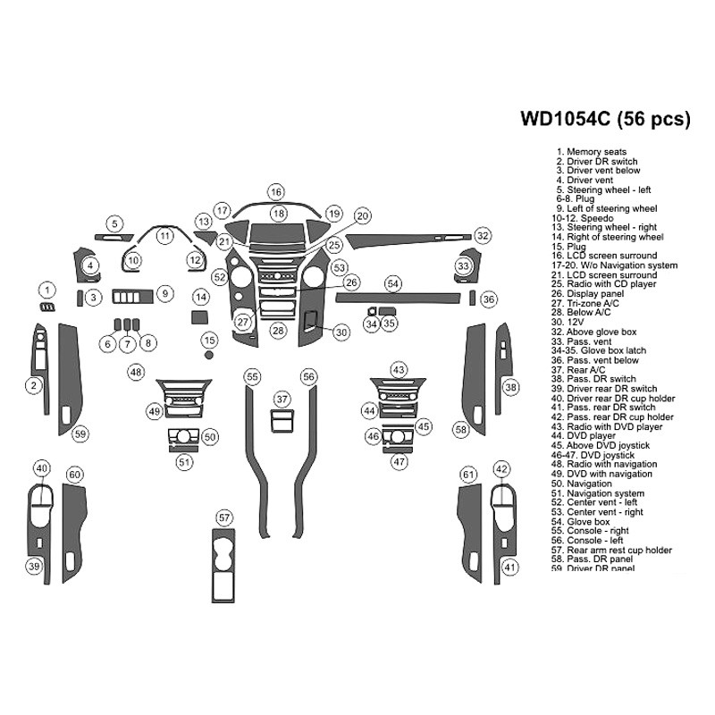 B&I® WD1054C-SCF - 2D Black Fiber Large Dash Kit (56 Pcs)