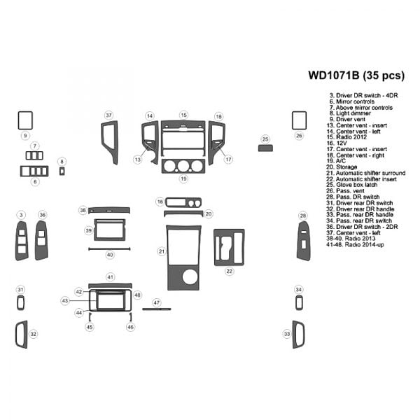 B&I® WD1071B-DET - 2D Bronze Burlwood Small Dash Kit (35 Pcs)